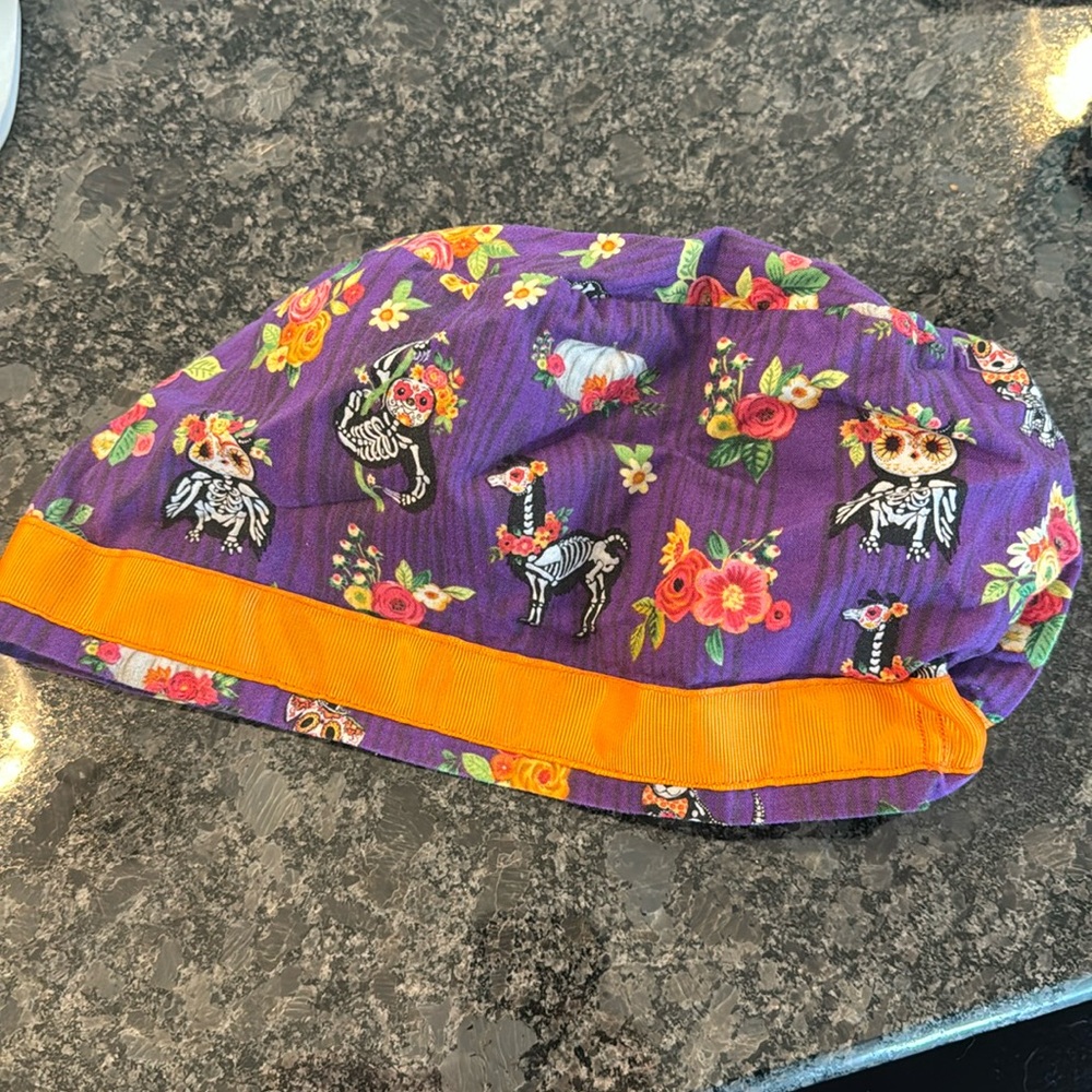 Purple and Orange Floral/Animal Skeleton Scrub hat
